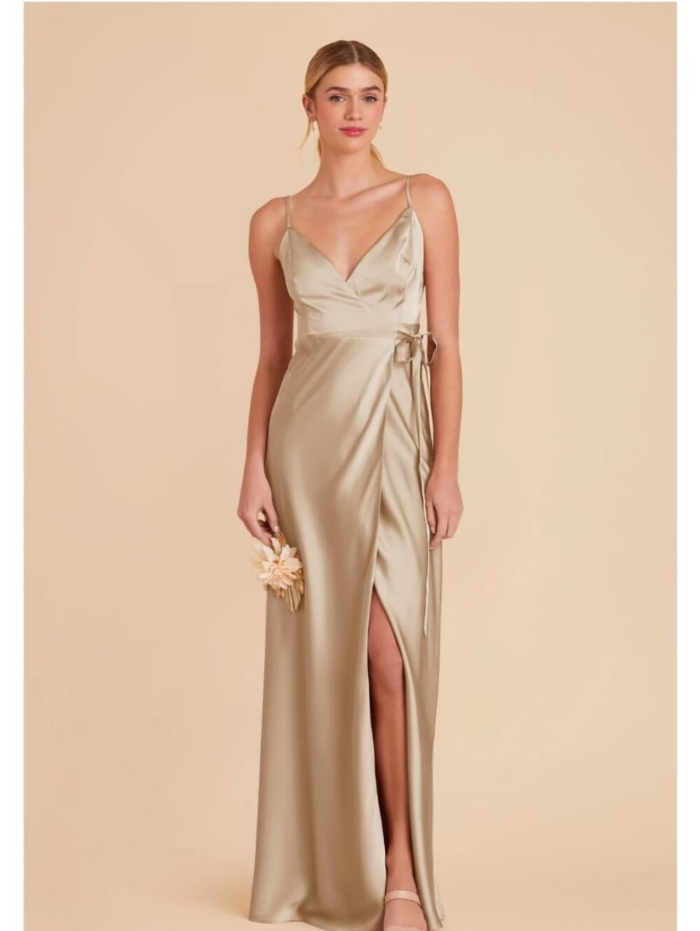 Birdy Grey Satin Wrap Maxi Gown — Champagne Gold
